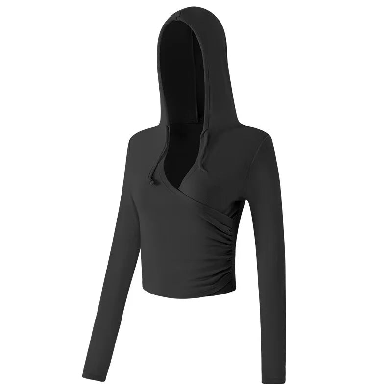 Gym Coat Workout Wear Hooded Yoga Suit for Women New Style Running Pilates Long-sleeved Training V-neck Fitness Suit Top Clothes