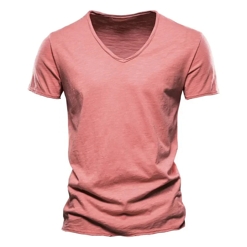 Plain Cotton Gym T-shirt Men Summer Fitness Clothing V-Neck Short Sleeve T shirt Slim Fit Tshirt Bodybuilding Workout Tees Tops