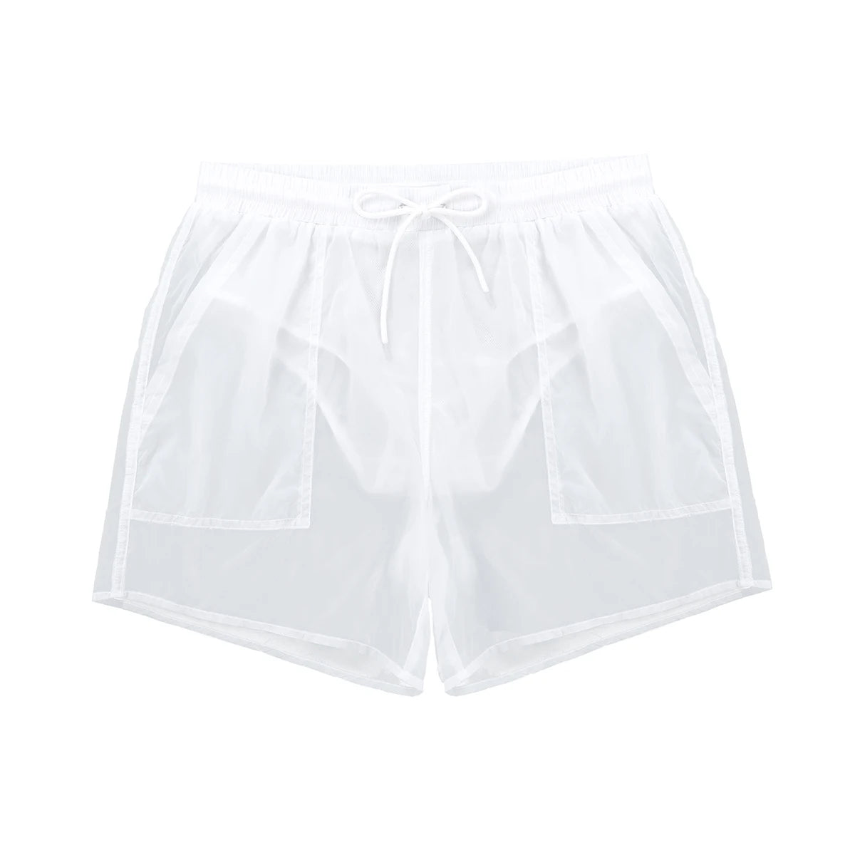 Transparent Swimwear Mens Swim Shorts Sexy Solid Drawstring Quick Dry Beach Shorts Man Swimming Trunks with Bulit-in Mesh Briefs