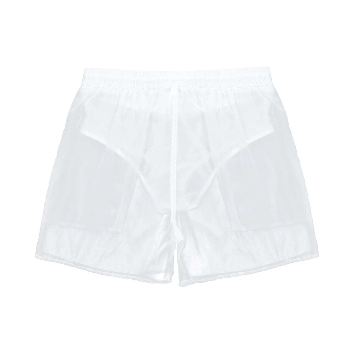 Transparent Swimwear Mens Swim Shorts Sexy Solid Drawstring Quick Dry Beach Shorts Man Swimming Trunks with Bulit-in Mesh Briefs