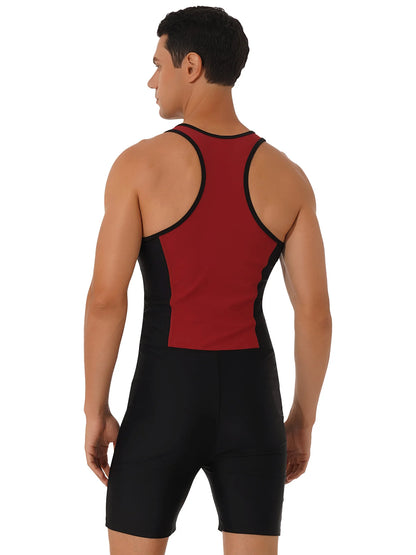 Mens Triathlon Wetsuit Swimsuit Swimwear Front Zipper Closure Racer Back Shorts Jumpsuit Bodysuit Beach Swimming Bathing Suit