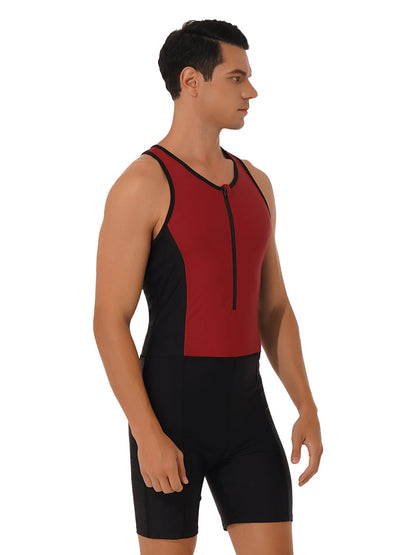 Mens Triathlon Wetsuit Swimsuit Swimwear Front Zipper Closure Racer Back Shorts Jumpsuit Bodysuit Beach Swimming Bathing Suit