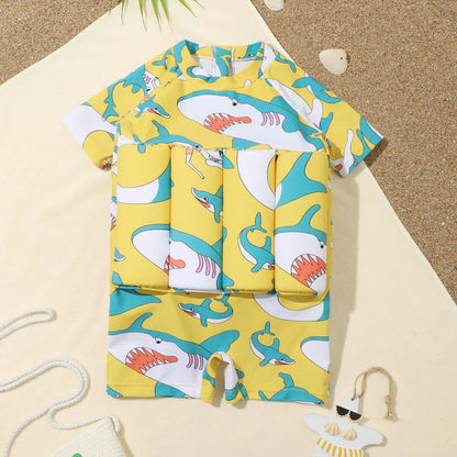 Children's Buoyancy Swimsuit One-piece Swimsuit for Kids Floating Rash Guards Cartoon Print Girls Boys Swimwear Swimming Clothes