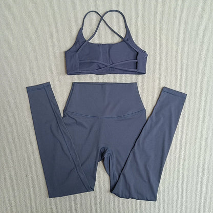 Yoga Clothes Set 2 Pcs Gym Tights Sports Set Women Sweat Bras Tops Compression Leggings Fitness Suit Running Workout Tracksuit