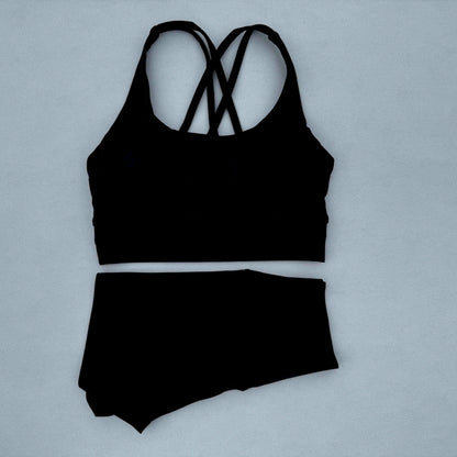 Yoga Clothes Set 2 Piece Gym Sports Shorts Set Women Cross Back Bra Top High Waist Shorts Fitness Suit Running Workout Tracksuit