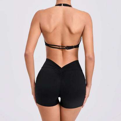 Yoga Clothes 2 Piece Gym Set Sports Shorts Set Women halter Bra Top High Waist Shorts Fitness Suit Running Workout Tracksuit