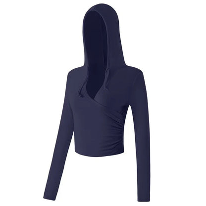 Gym Coat Workout Wear Hooded Yoga Suit for Women New Style Running Pilates Long-sleeved Training V-neck Fitness Suit Top Clothes