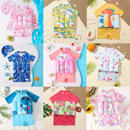 Children's Buoyancy Swimsuit One-piece Swimsuit for Kids Floating Rash Guards Cartoon Print Girls Boys Swimwear Swimming Clothes