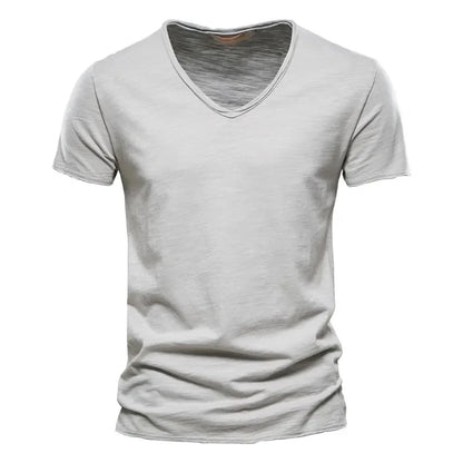 Plain Cotton Gym T-shirt Men Summer Fitness Clothing V-Neck Short Sleeve T shirt Slim Fit Tshirt Bodybuilding Workout Tees Tops