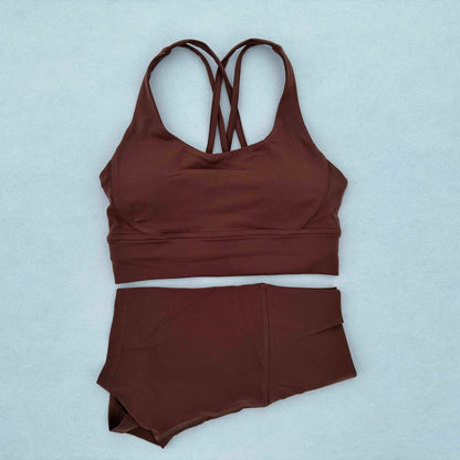 Yoga Clothes Set 2 Piece Gym Sports Shorts Set Women Cross Back Bra Top High Waist Shorts Fitness Suit Running Workout Tracksuit