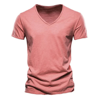 Plain Cotton Gym T-shirt Men Summer Fitness Clothing V-Neck Short Sleeve T shirt Slim Fit Tshirt Bodybuilding Workout Tees Tops