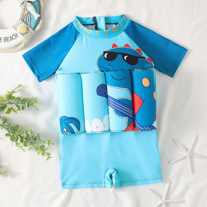 Children's Buoyancy Swimsuit One-piece Swimsuit for Kids Floating Rash Guards Cartoon Print Girls Boys Swimwear Swimming Clothes