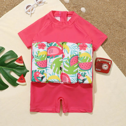 Children's Buoyancy Swimsuit One-piece Swimsuit for Kids Floating Rash Guards Cartoon Print Girls Boys Swimwear Swimming Clothes