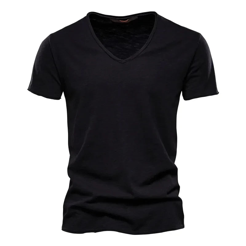 Plain Cotton Gym T-shirt Men Summer Fitness Clothing V-Neck Short Sleeve T shirt Slim Fit Tshirt Bodybuilding Workout Tees Tops