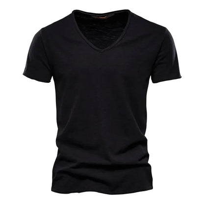 Plain Cotton Gym T-shirt Men Summer Fitness Clothing V-Neck Short Sleeve T shirt Slim Fit Tshirt Bodybuilding Workout Tees Tops