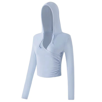 Gym Coat Workout Wear Hooded Yoga Suit for Women New Style Running Pilates Long-sleeved Training V-neck Fitness Suit Top Clothes