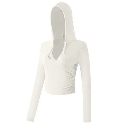 Gym Coat Workout Wear Hooded Yoga Suit for Women New Style Running Pilates Long-sleeved Training V-neck Fitness Suit Top Clothes