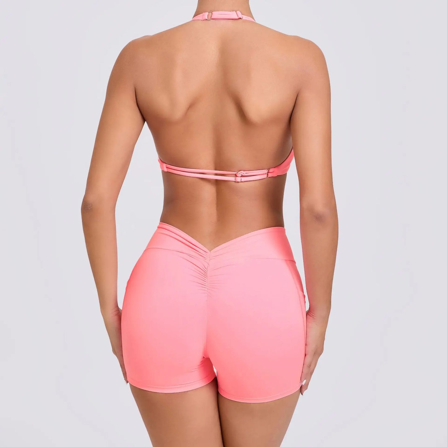 Yoga Clothes 2 Piece Gym Set Sports Shorts Set Women halter Bra Top High Waist Shorts Fitness Suit Running Workout Tracksuit