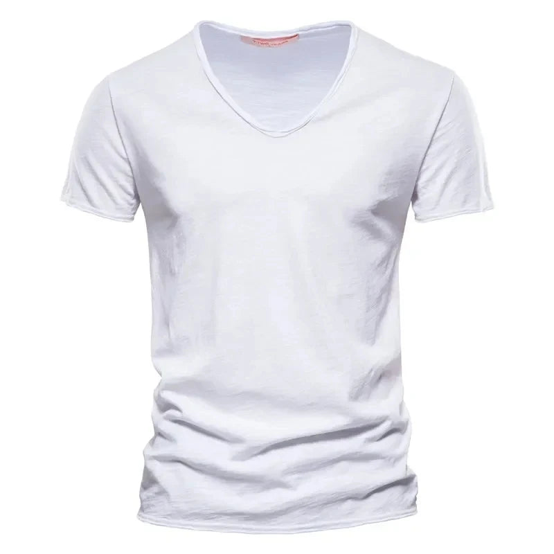 Plain Cotton Gym T-shirt Men Summer Fitness Clothing V-Neck Short Sleeve T shirt Slim Fit Tshirt Bodybuilding Workout Tees Tops