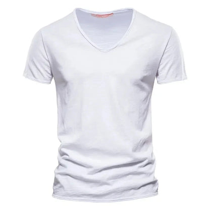 Plain Cotton Gym T-shirt Men Summer Fitness Clothing V-Neck Short Sleeve T shirt Slim Fit Tshirt Bodybuilding Workout Tees Tops