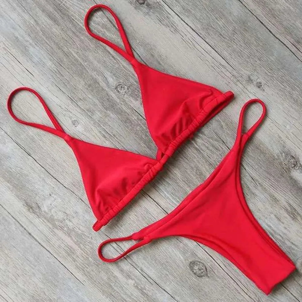 Bikini Women's Simple Solid Color Swimsuit Comfortable Fabric Sexy Backless Sports Swimming Fashion Clothing