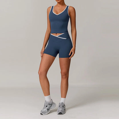 Women Gym Clothes Yoga Suits High Waist Two Piece Set Gym Leggings Yoga Sportswear Fitness Vest Crop Top Tracksuits Sports Bra