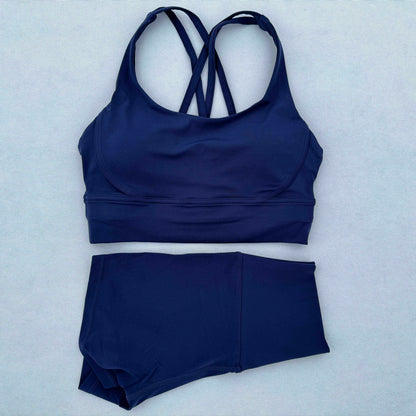 Yoga Clothes Set 2 Piece Gym Sports Shorts Set Women Cross Back Bra Top High Waist Shorts Fitness Suit Running Workout Tracksuit