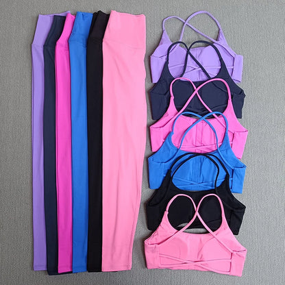 Yoga Clothes Set 2 Pcs Gym Tights Sports Set Women Sweat Bras Tops Compression Leggings Fitness Suit Running Workout Tracksuit