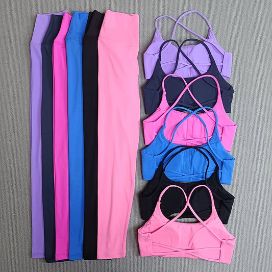 Yoga Clothes Set 2 Pcs Gym Tights Sports Set Women Sweat Bras Tops Compression Leggings Fitness Suit Running Workout Tracksuit