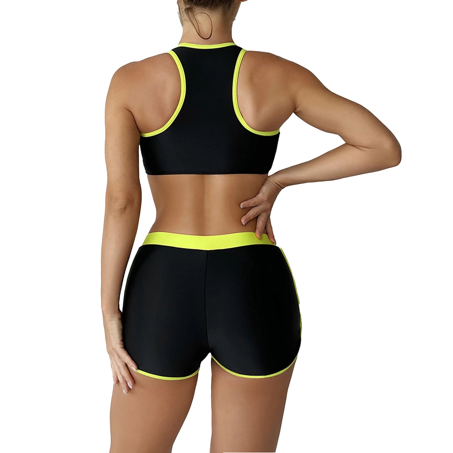 Women's Swimsuit Two Pieces Gymnastic Swimming Suit Sleeveless Front Zipper Sport Bra Crop Vest Tank Top Shorts Set Tracksuit