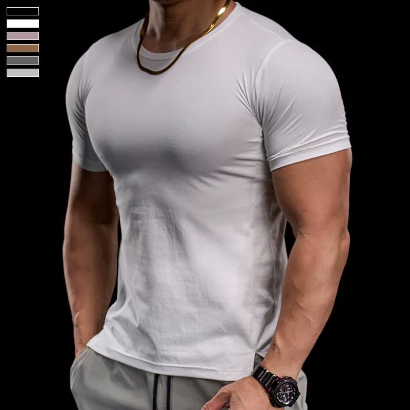 Men's Gym Fitness Training Clothing Men's High-elasticity Breathable Sports Tight Short-sleeved T-shirt, Running Sports