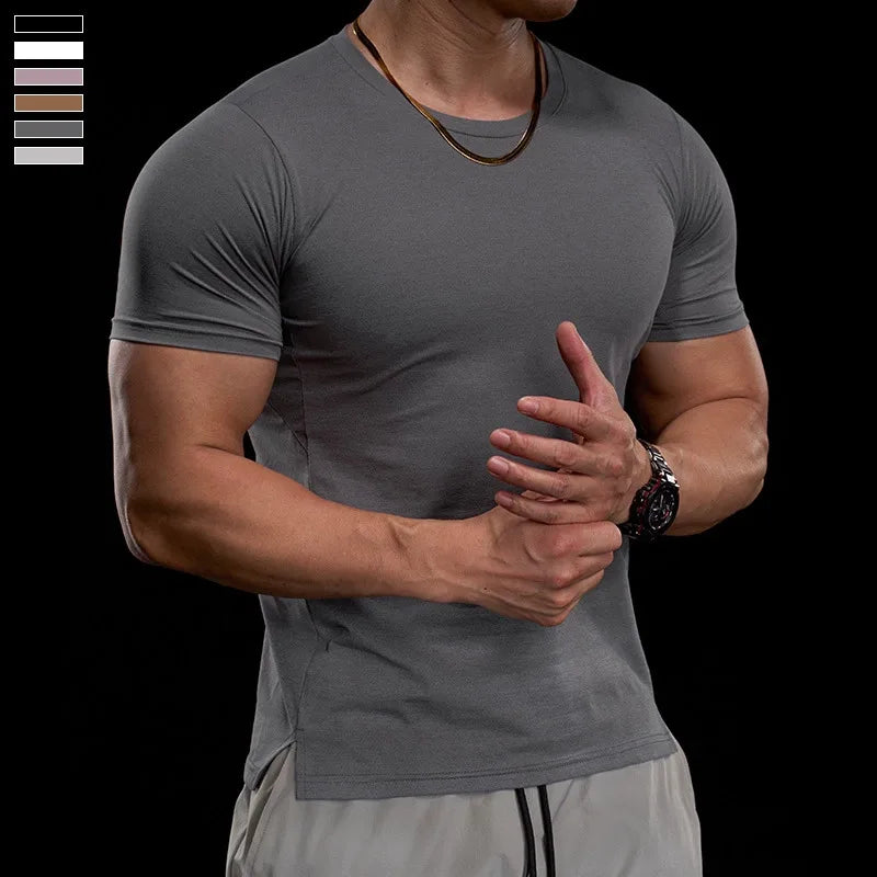 Men's Gym Fitness Training Clothing Men's High-elasticity Breathable Sports Tight Short-sleeved T-shirt, Running Sports