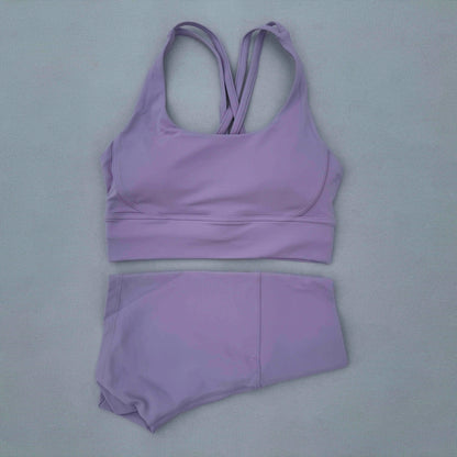 Yoga Clothes Set 2 Piece Gym Sports Shorts Set Women Cross Back Bra Top High Waist Shorts Fitness Suit Running Workout Tracksuit