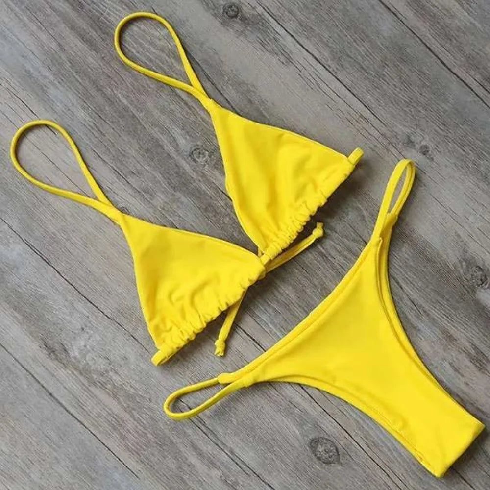 Bikini Women's Simple Solid Color Swimsuit Comfortable Fabric Sexy Backless Sports Swimming Fashion Clothing
