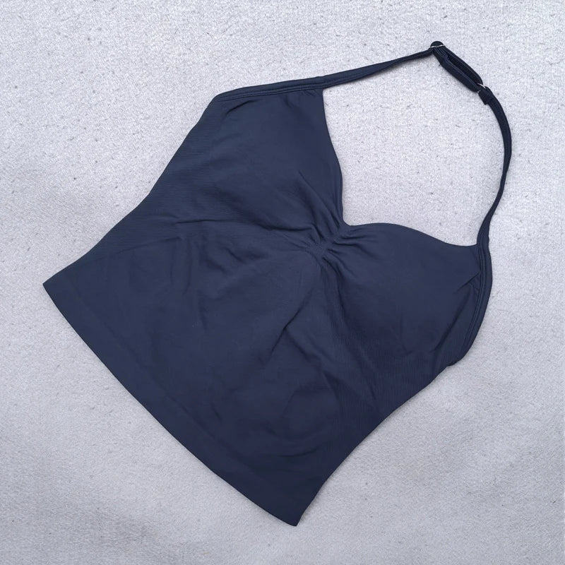 Adjustable Strappy Gym Top Backless Gym Clothes Women Scrunch Bra Removable Cups Yoga Tank Workout Outfits Tops Sports Vest