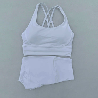 Yoga Clothes Set 2 Piece Gym Sports Shorts Set Women Cross Back Bra Top High Waist Shorts Fitness Suit Running Workout Tracksuit