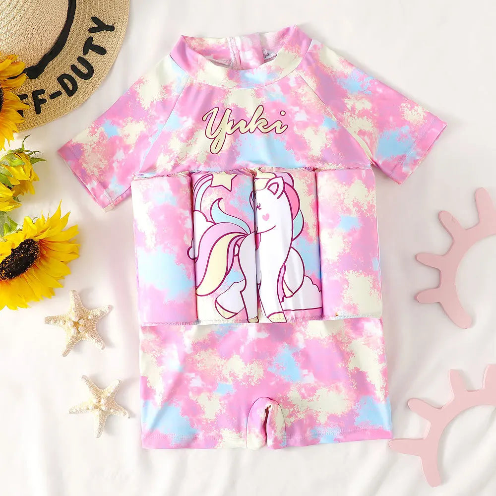 Children's Buoyancy Swimsuit One-piece Swimsuit for Kids Floating Rash Guards Cartoon Print Girls Boys Swimwear Swimming Clothes