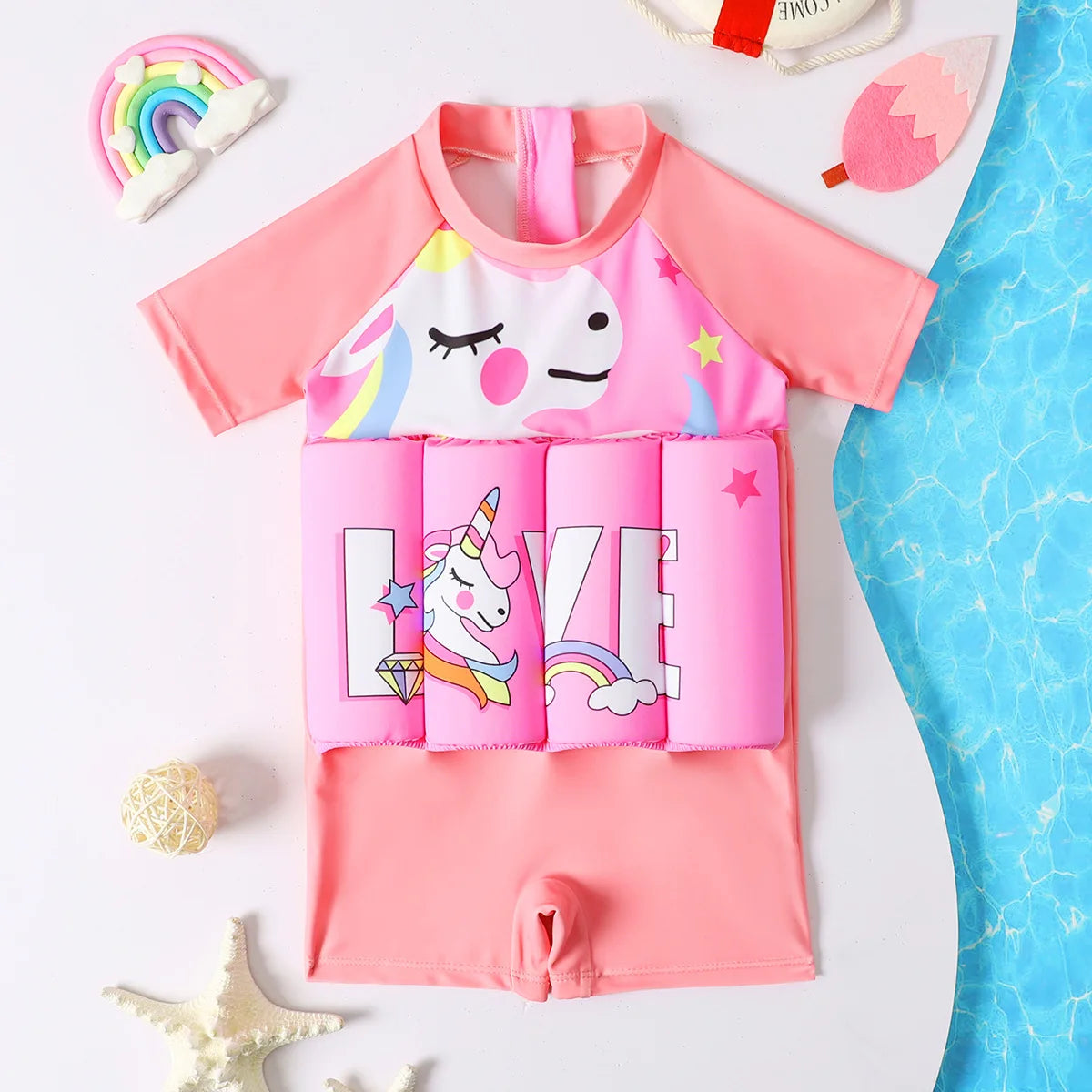 Children's Buoyancy Swimsuit One-piece Swimsuit for Kids Floating Rash Guards Cartoon Print Girls Boys Swimwear Swimming Clothes