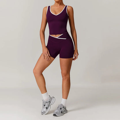 Women Gym Clothes Yoga Suits High Waist Two Piece Set Gym Leggings Yoga Sportswear Fitness Vest Crop Top Tracksuits Sports Bra