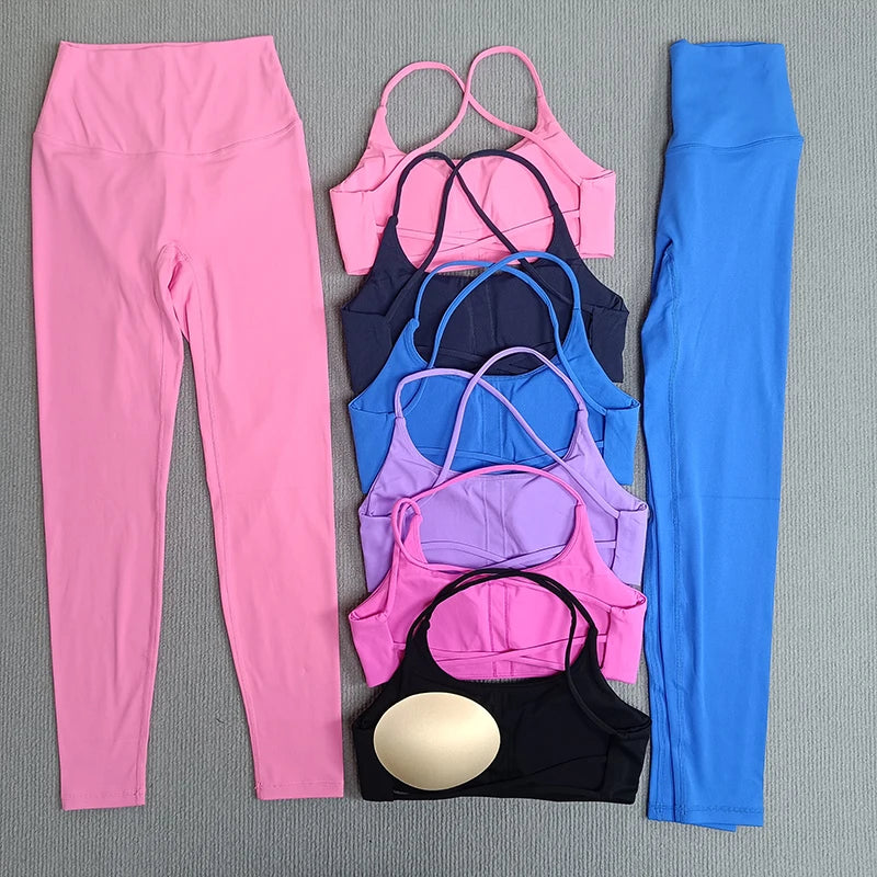 Yoga Clothes Set 2 Pcs Gym Tights Sports Set Women Sweat Bras Tops Compression Leggings Fitness Suit Running Workout Tracksuit