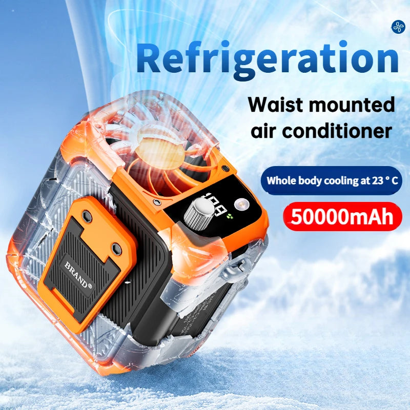 Mini high-speed waist fan, bladeless USB hanging neck fan, outdoor multifunctional mobile power lighting digital display fan