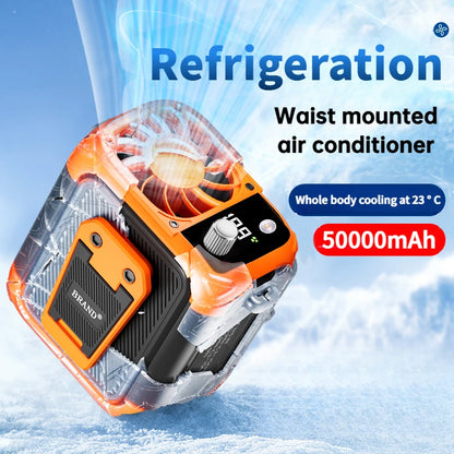 Mini high-speed waist fan, bladeless USB hanging neck fan, outdoor multifunctional mobile power lighting digital display fan