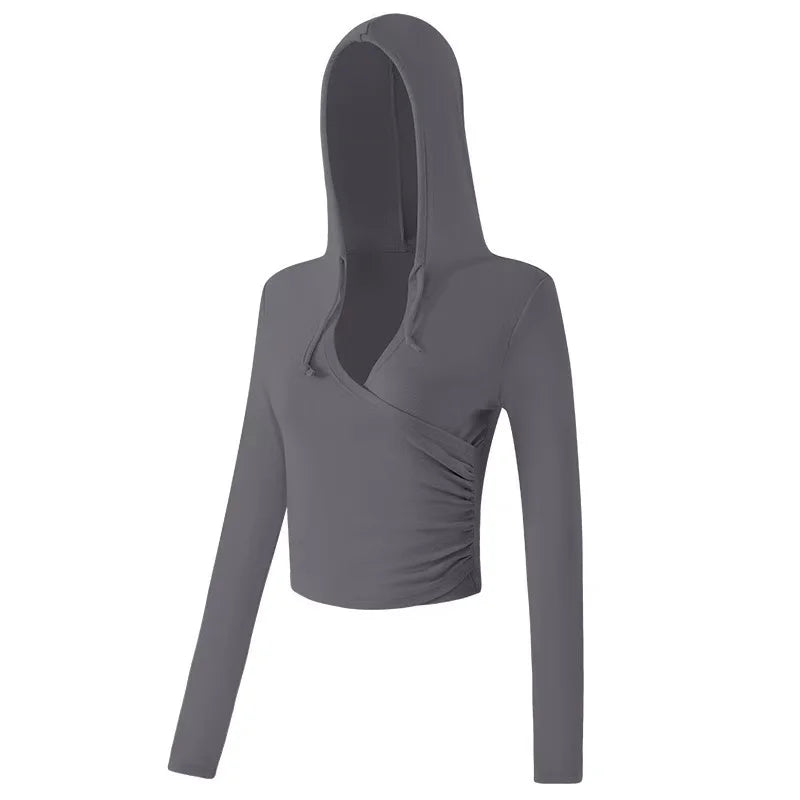 Gym Coat Workout Wear Hooded Yoga Suit for Women New Style Running Pilates Long-sleeved Training V-neck Fitness Suit Top Clothes