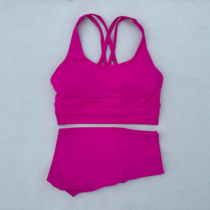 Yoga Clothes Set 2 Piece Gym Sports Shorts Set Women Cross Back Bra Top High Waist Shorts Fitness Suit Running Workout Tracksuit